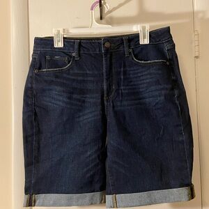 Classic Dark Blue Denim Roll-Cuff Women's Shorts